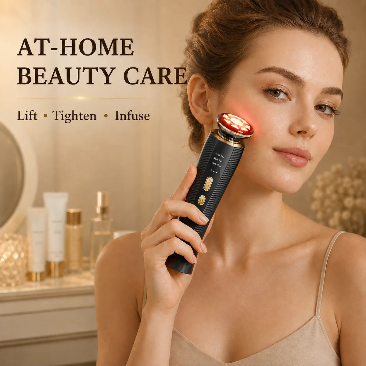 3 Mode LED Red Light Therapy Facial Massager for Face & Neck, Handheld Facial Beauty Wand, Skin Care Beauty Device, Red Light Face Massager, Portable Home Spa Skincare Tool, Facial Care Device for Women Men