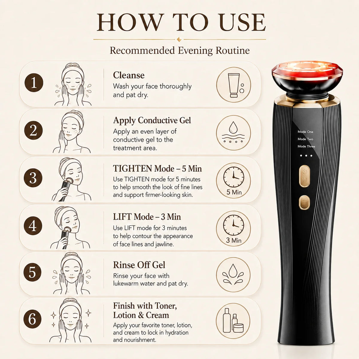3 Mode LED Red Light Therapy Facial Massager for Face & Neck, Handheld Facial Beauty Wand, Skin Care Beauty Device, Red Light Face Massager, Portable Home Spa Skincare Tool, Facial Care Device for Women Men