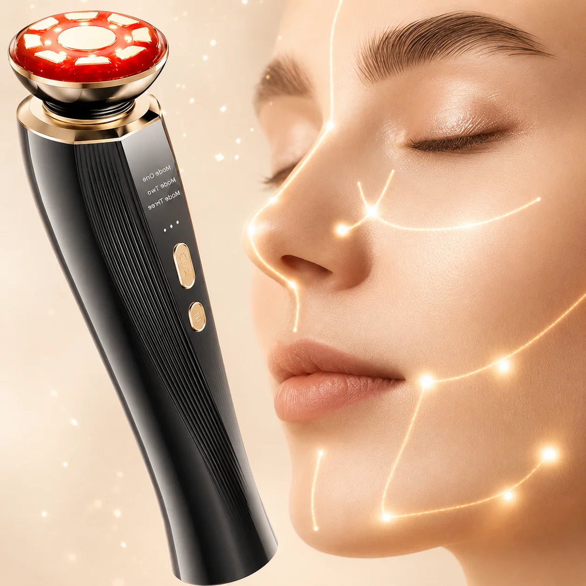 3 Mode LED Red Light Therapy Facial Massager for Face & Neck, Handheld Facial Beauty Wand, Skin Care Beauty Device, Red Light Face Massager, Portable Home Spa Skincare Tool, Facial Care Device for Women Men