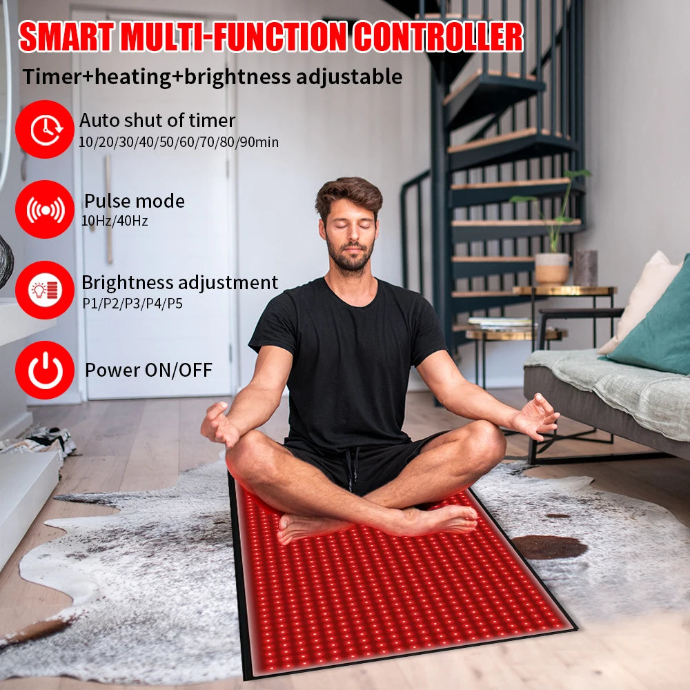 A person lying on the full-body mat during a session