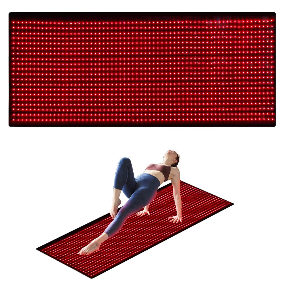 Full-body red light therapy mat, rolled out flat