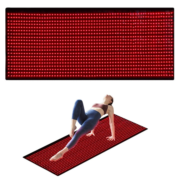 Full-body red light therapy mat, rolled out flat