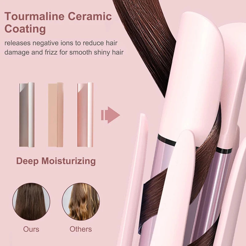 Hair being drawn into the curling chamber