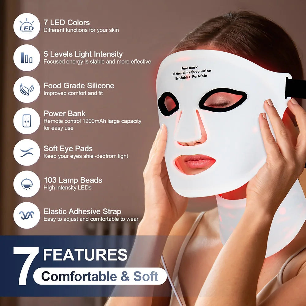 Mask worn on the face, red light on