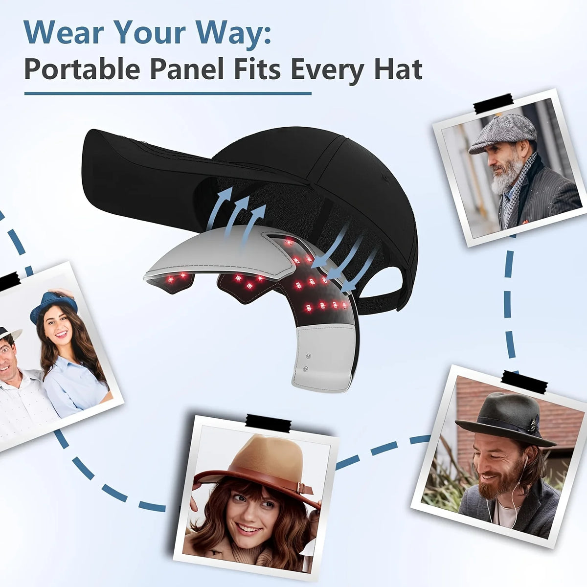 LED Red Light Therapy Hair Growth Cap Portable Hair Regrowth Hat Insert with Red Blue Infrared Light, 4 Modes Scalp Care Device for Thinning Hair, Rechargeable Lightweight 200G Hair Loss Care Cap for Men Women, 20 Min Auto off Fits Most Hats