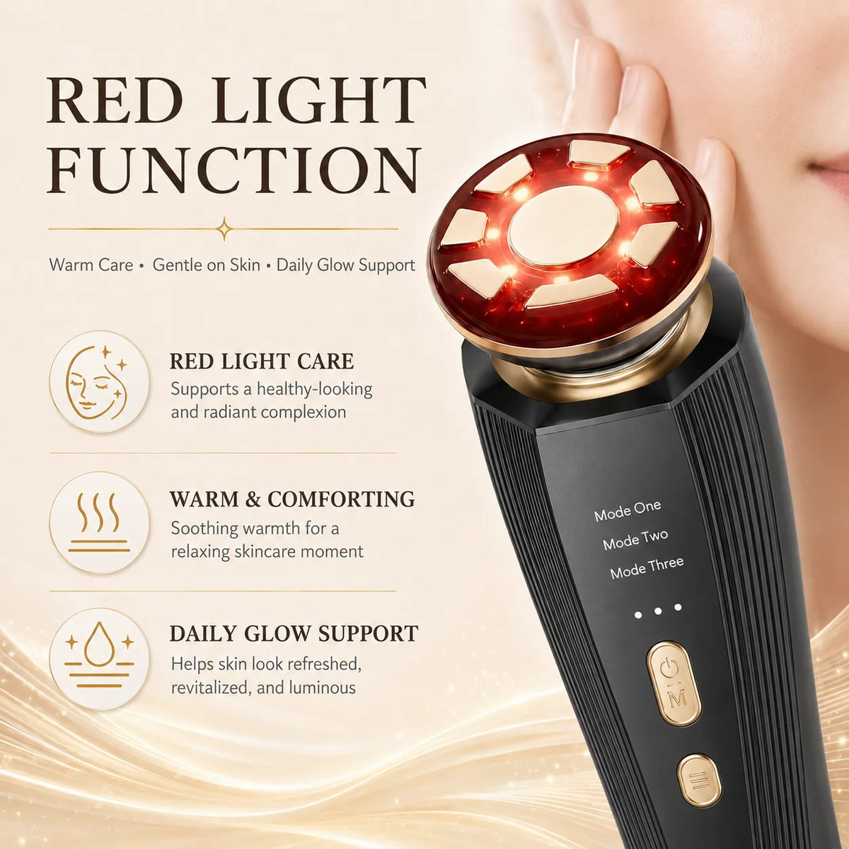 3 Mode LED Red Light Therapy Facial Massager for Face & Neck, Handheld Facial Beauty Wand, Skin Care Beauty Device, Red Light Face Massager, Portable Home Spa Skincare Tool, Facial Care Device for Women Men
